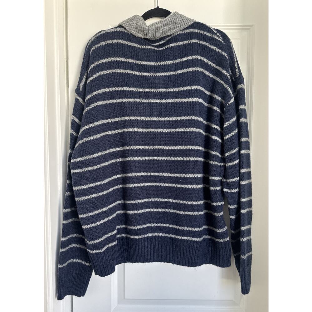 Lioness Rising Sun Jersey Stripe Polo Sweater Navy Gray Women’s S-M NWT - Picture 8 of 9